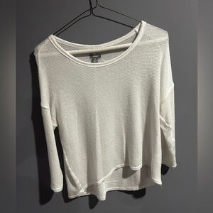 Aerie White Waffle Knit Cover-Up Sweater – Drop Shoulder, 3/4 Sleeves